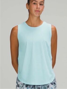 lululemon athletica Blue High Neck Split Hem Tank